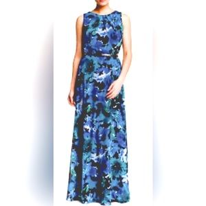 Eliza J Sleeveless Maxi Dress Blue Floral Chiffon